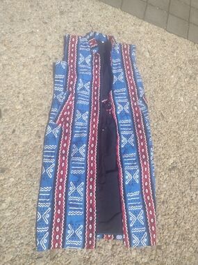Handmade Blue and Maroon Tribal/African Patterned Long Vest